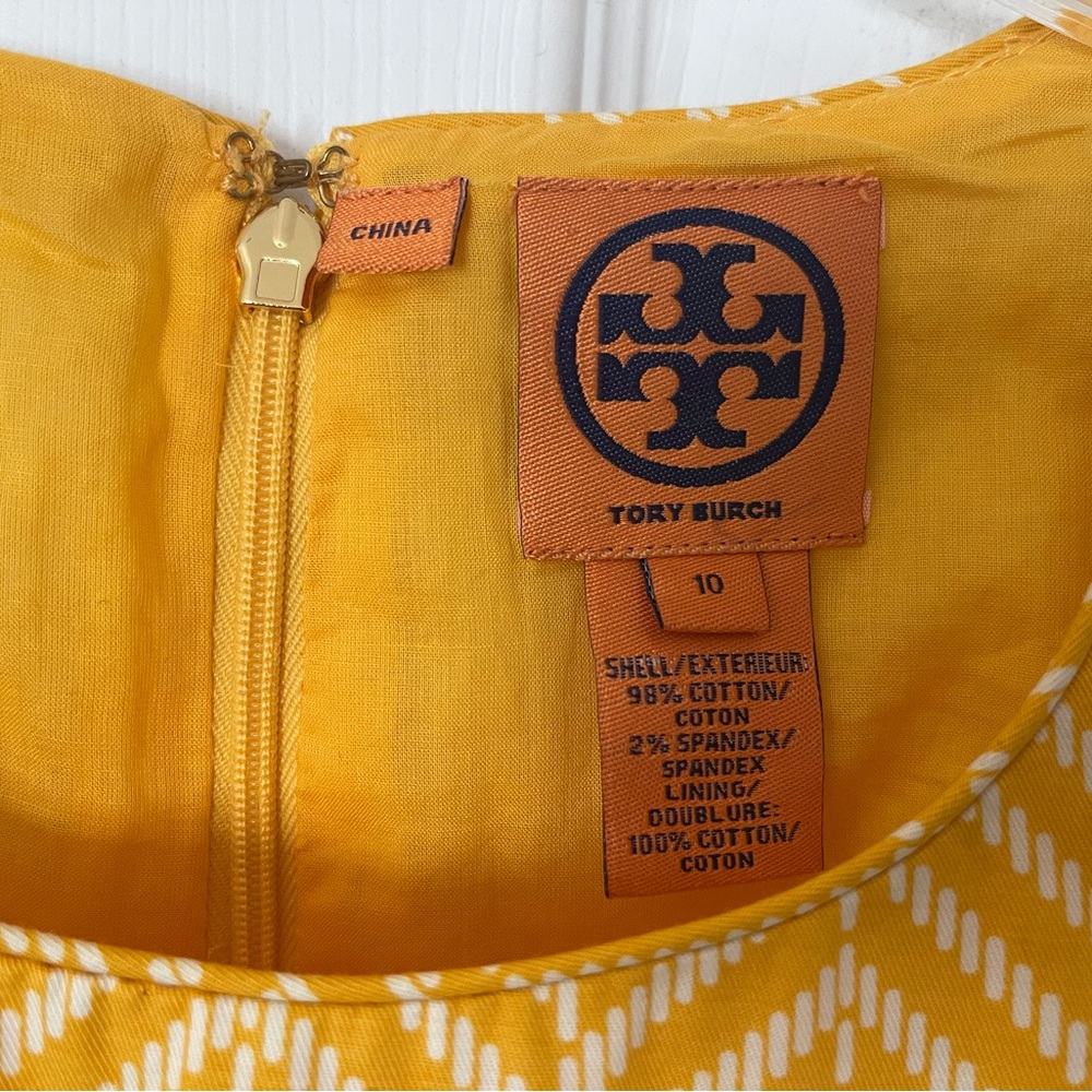 Tory Burch Meryl Sleeveless Mustard yellow & White Chevron Dress sz10!